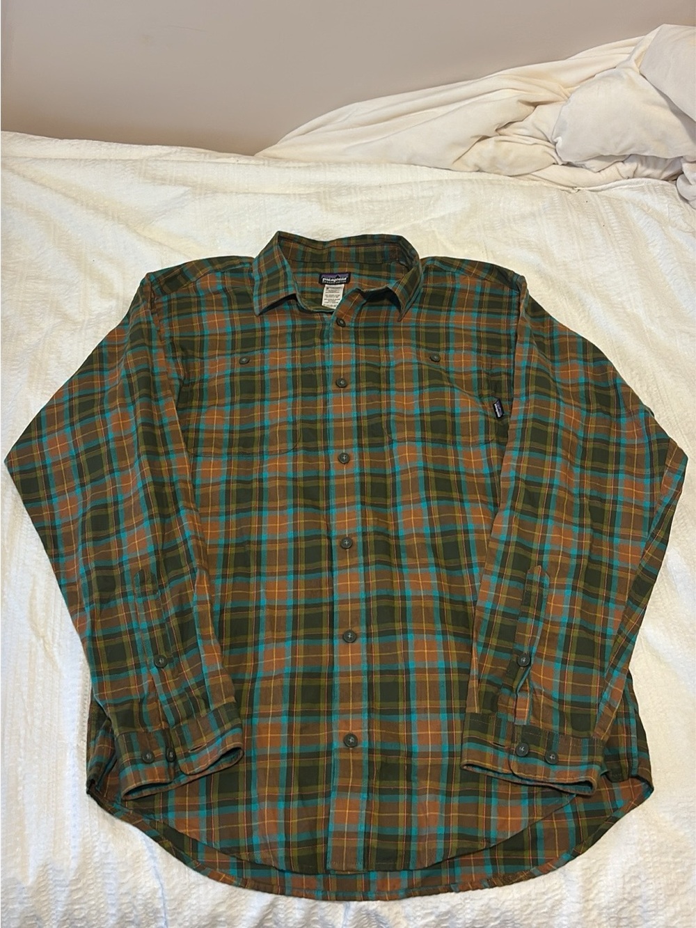 Patagonia Green and Orange Plaid Long-Sleeve Button-Down Shirt
